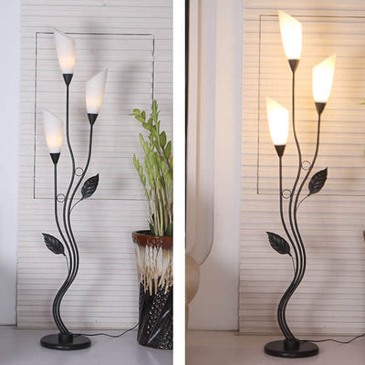 Retro Creative Acrylic Flower Shade Iron Leaf Decor Frame 1-Light Standing Floor Lamp