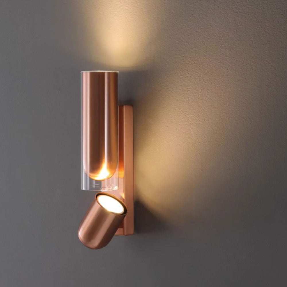 Lampe murale à deux lumières en verre et métal cylindrique rotatif moderne minimaliste pour chambre 