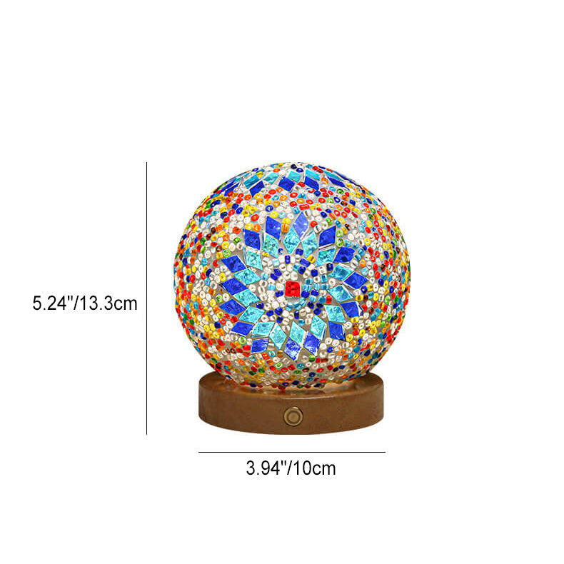 Zeitgenössische Boho Orb Holz Glas USB LED Tischlampe für Schlafzimmer 