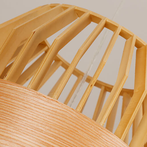 Moderne minimalistische Pendelleuchte aus Eichenholz im Vogelkäfig-Design, 1-flammig, für Wohnzimmer &amp; Schlafzimmer 