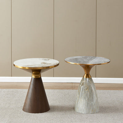 Table d'appoint moderne de luxe à base conique en pierre de roche et acier au carbone à 1 pied pour salon 
