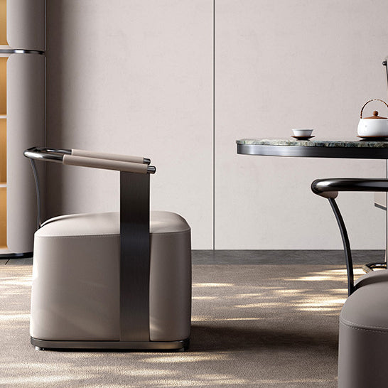 Silla de cuero de microfibra de acero inoxidable con respaldo y apoyabrazos, cuadrada y minimalista moderna, para sala de estar 