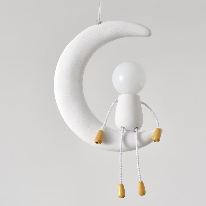 Suspension 1 Lumière pour Chevet en Résine de Fer et Verre avec Poupée Lune Contemporaine pour Enfants Nordiques 