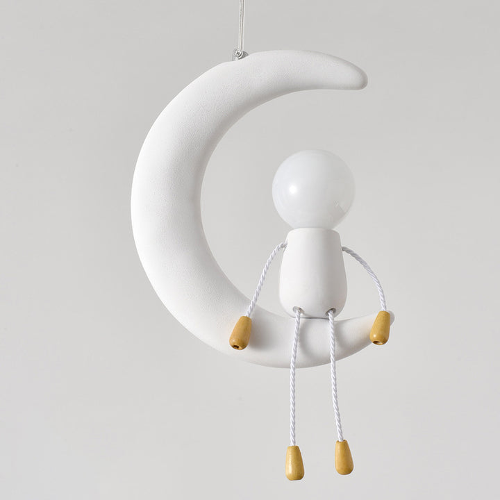 Suspension 1 Lumière pour Chevet en Résine de Fer et Verre avec Poupée Lune Contemporaine pour Enfants Nordiques 