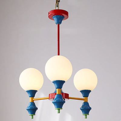 Zeitgenössischer nordischer Kronleuchter mit Eisenrahmen und Glaskugelschirm, 3/5 Lichter, für Wohnzimmer 