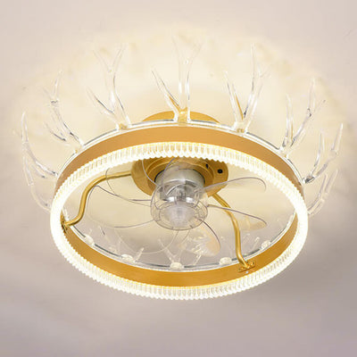 Modern Golden Glamour Acrylic Antler Design LED Semi-Flush Mount Ceiling Fan Light