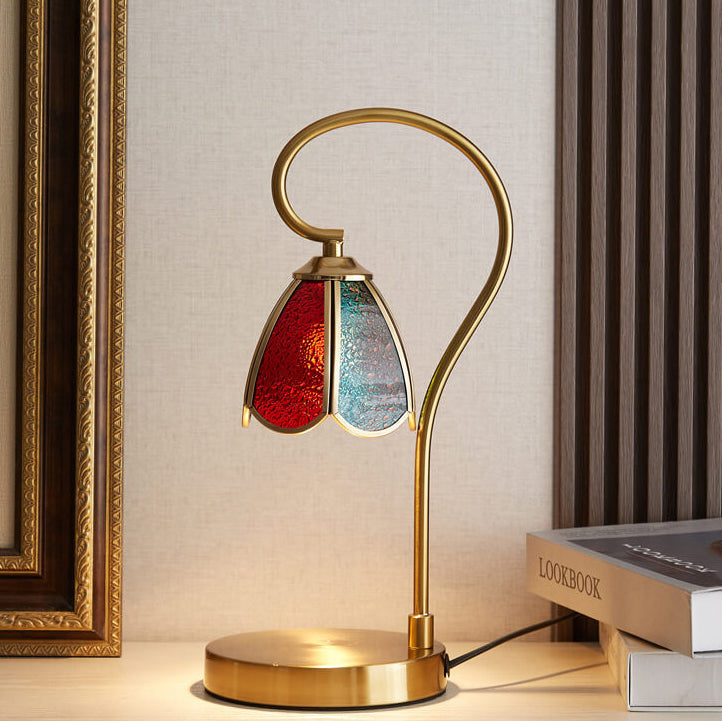 Moderne kreative Buntglas-Blumenschirm Eisenbasis 1-Licht schmelzende Wachs Tischlampe 