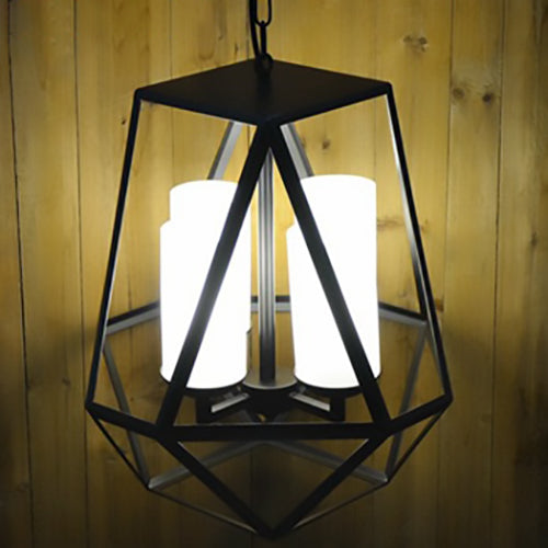 Chandelier contemporain en fer trapézoïdal quadrilatéral industriel 3/4 lumières pour salon 