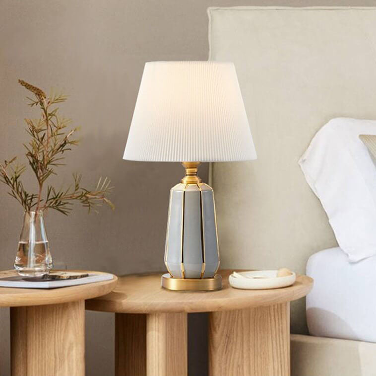 Lámpara de Mesa Moderna de Lujo Ligero Gris de Cerámica y Lino de 1 Luz 