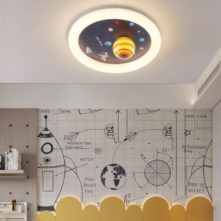 Contemporary Nordic Hardware Round Planet Cartoon LED Flush Mount Ceiling Light For Bedroom