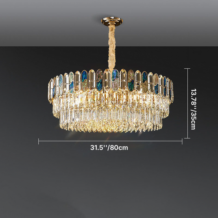 Modern Luxury Round Shell Embellishment Tiered Iron Crystal Shade 11/12/15/21/28-Light Chandelier For Living Room