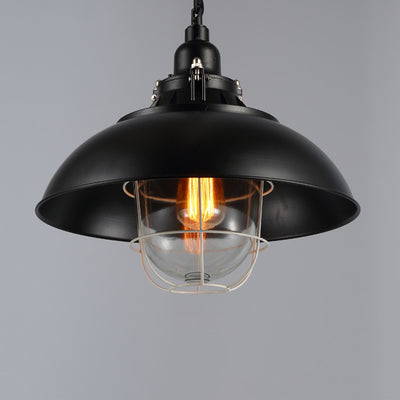 Lustre suspendu à 1 lumière en fer avec couvercle rond colonial traditionnel pour salon 