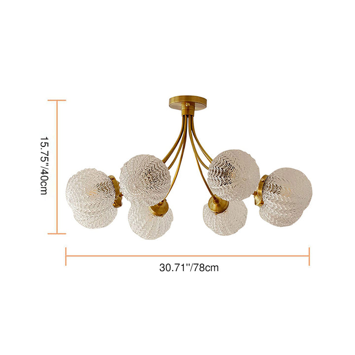 Contemporary Nordic Spherical Glass Lampshade Copper 6/8-Light Flush Mount Light For Living Room