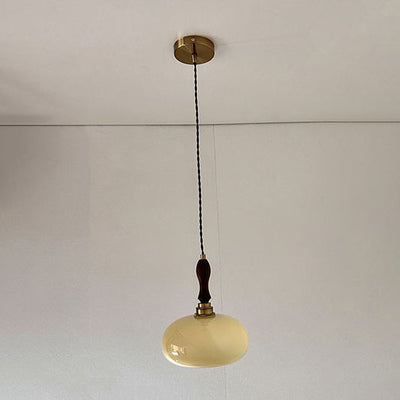 Modern Minimalist Oval Glass Copper Walnut Iron 1/3 Light Chandelier