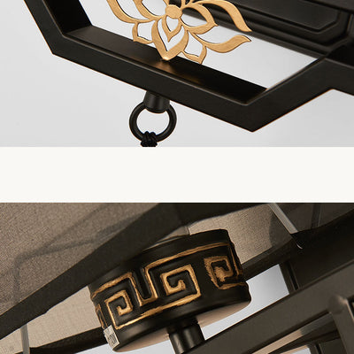 Aplique de pared de 1 luz con pantalla de tela de hierro rectangular con borlas tradicional china para dormitorio 