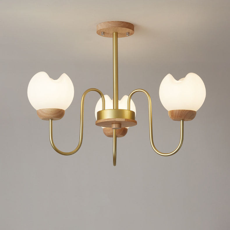 Modern Mid-Century Floral Metal Rubberwood Rotomolded 3/5/8 Light Chandelier For Living Room