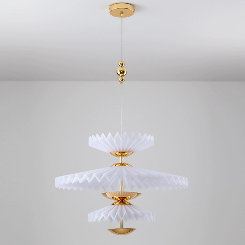 Modern Art Deco Pleated Round Acrylic Iron LED Chandelier For Living Room