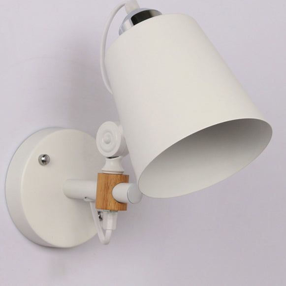 Lámpara de Aplique de Pared de 1 Luz con Pantalla de Hierro de Macaron Escandinavo Contemporáneo de Madera para Dormitorio 