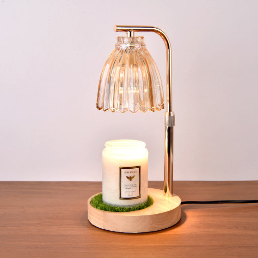 Lampe de table en verre en forme de fleur Art Déco moderne en fer et bois à 1 lumière avec cire fondue pour chambre 