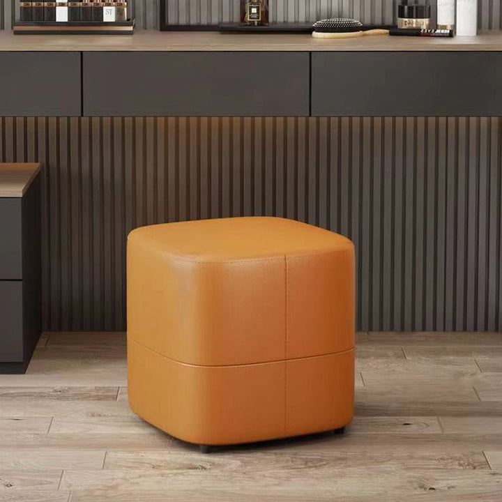 Moderner minimalistischer quadratischer Hocker aus Mikrofaserleder und Massivholz, rücken- und armlehnenlos, für das Wohnzimmer 