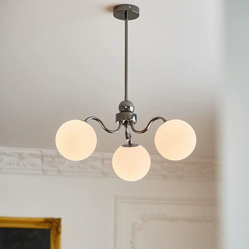Contemporary Scandinavian Round Ball Iron Glass 3/5/8 Light Chandelier For Living Room