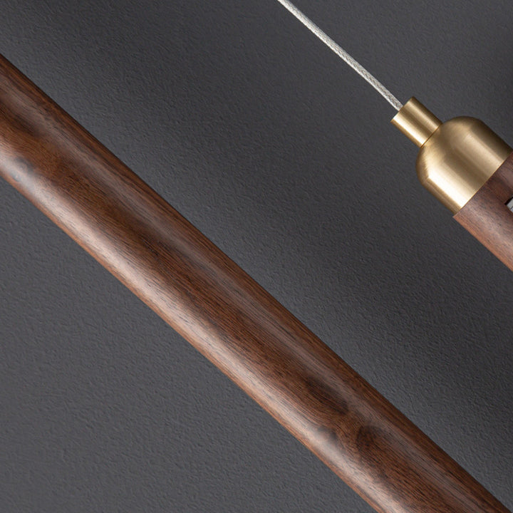 Lustre à LED en bois, cuivre et acrylique linéaire minimaliste moderne pour chambre à coucher 