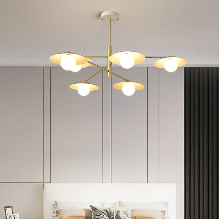 Modern Minimalist Round Flying Saucer Orb Branch Iron Glass 4/6/8-Light Chandelier For Living Room