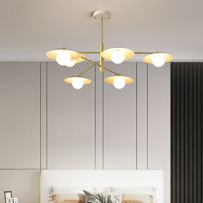 Moderne minimalistische runde fliegende Untertasse Orb Zweig Eisen Glas 4/6/8 Licht Kronleuchter für Wohnzimmer 