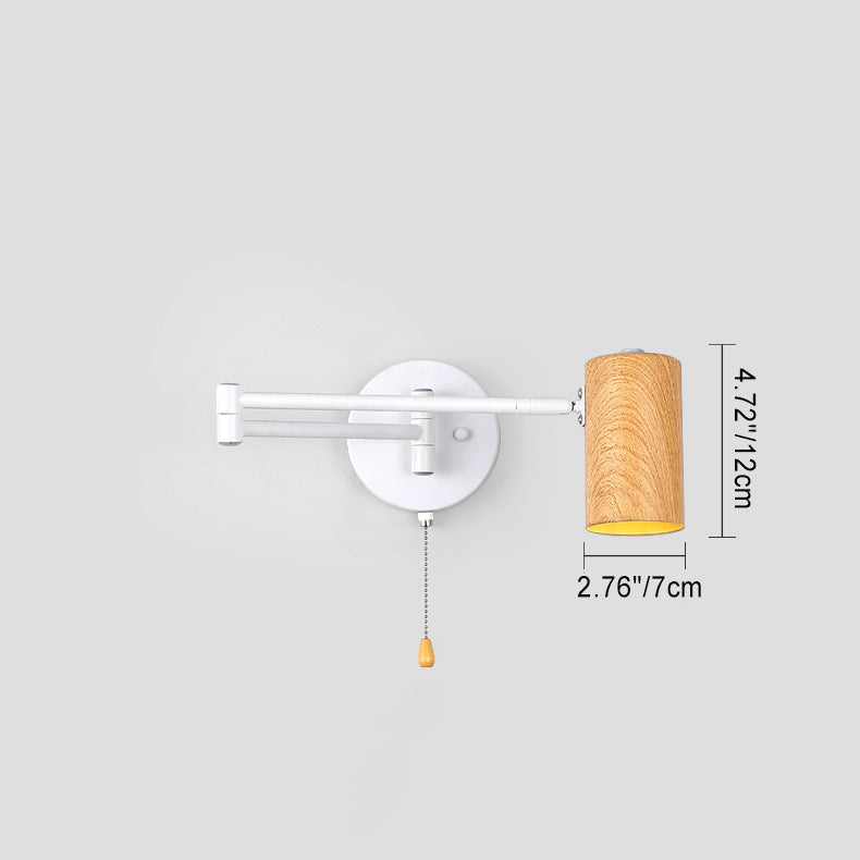 Applique murale 1 lumière en fer, plastique et grain de bois scandinave contemporain pour chambre à coucher 