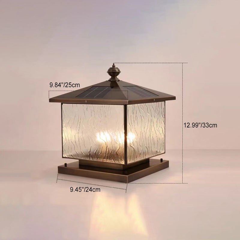 Luz de Poste de Cabeza de Vidrio Texturizado Cuadrado Solar Tradicional Europeo 1/2 para Patio Exterior 