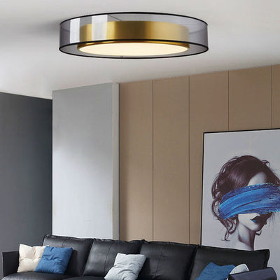 Zeitgenössische nordische Eisen-Messing-Acryl-runde LED-Unterputz-Deckenleuchte für Wohnzimmer 