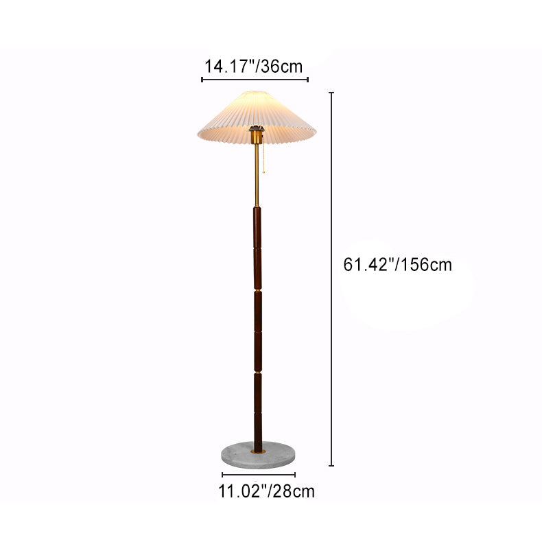 Lampe de sol traditionnelle japonaise avec abat-jour conique plissé en plastique et base en marbre à 1 lumière pour bureau à domicile 