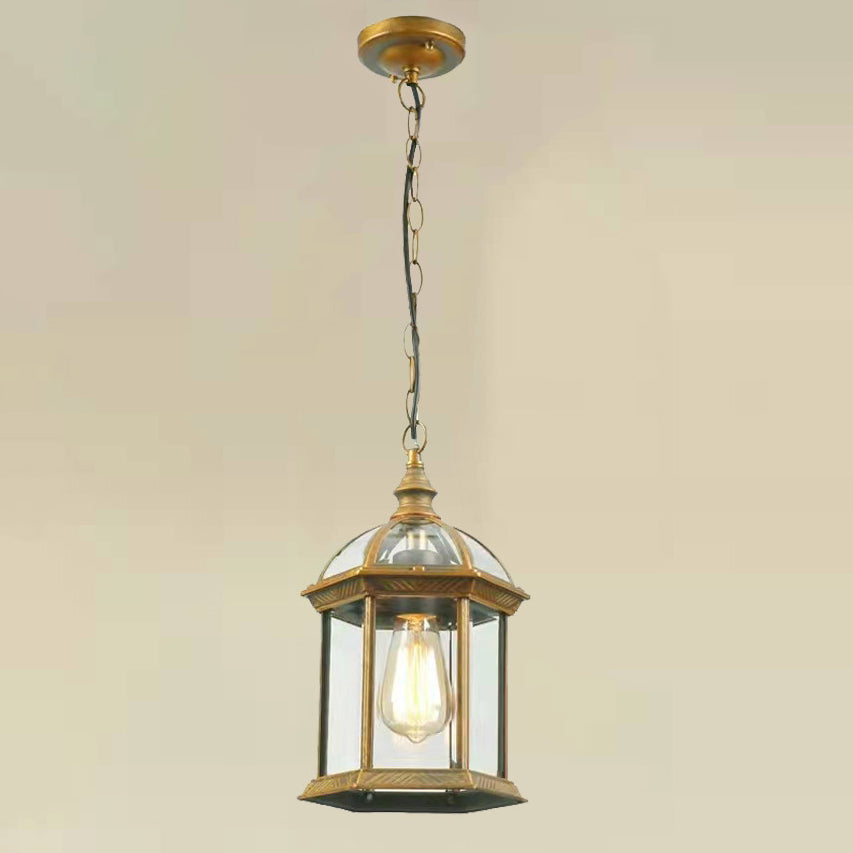 Lanterne suspendue extérieure moderne minimaliste à colonne hexagonale en aluminium et verre avec 1 lumière pour jardin 