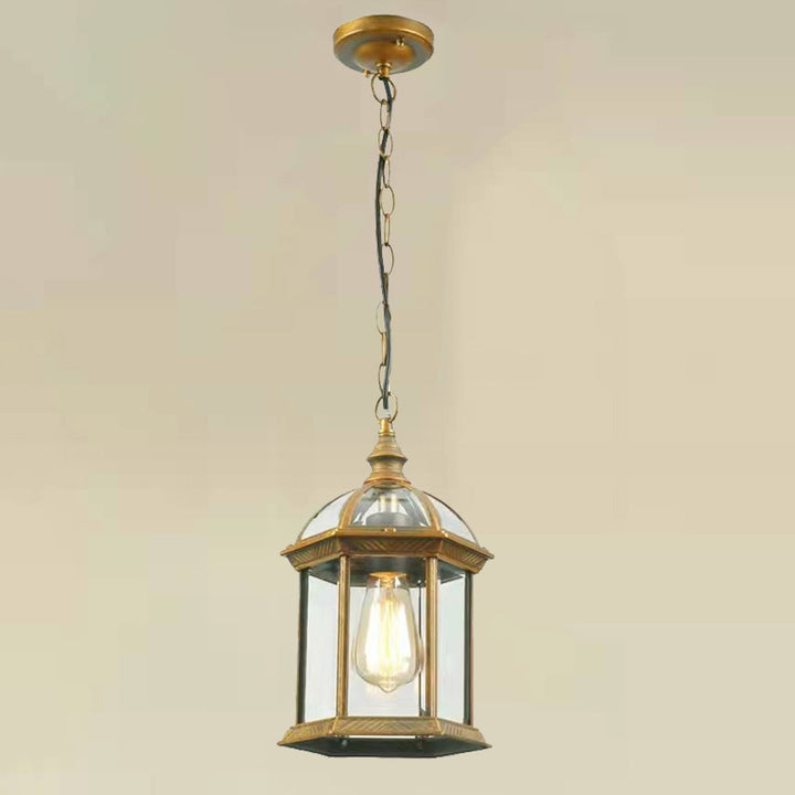 Lanterne suspendue extérieure moderne minimaliste à colonne hexagonale en aluminium et verre avec 1 lumière pour jardin 