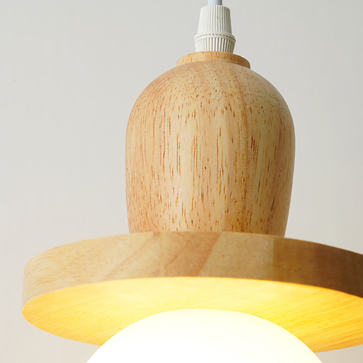 Lámpara de araña de isla de 1/3/5 luces con pantalla de vidrio de globo y marco lineal de madera tradicional japonesa para sala de estar 
