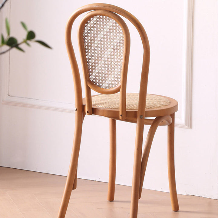 Traditional Vintage Round Faux Rattan Beech Wood Weaving Dining Chair Backrest For Dining Room