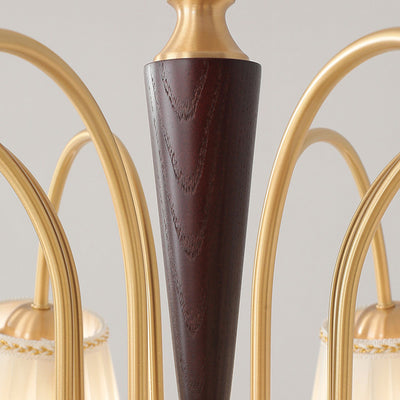 Traditioneller französischer Blumenzweig-Stoff-Walnuss-Messing-Kronleuchter mit 3/6 Lichtern für Schlafzimmer 