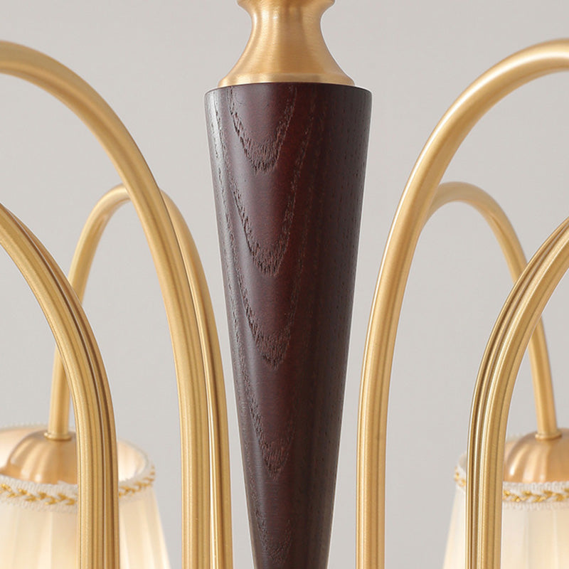 Traditioneller französischer Blumenzweig-Stoff-Walnuss-Messing-Kronleuchter mit 3/6 Lichtern für Schlafzimmer 