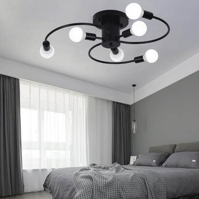 Moderne Mid-Century Runde Eisen 6/8 Licht Semi-Flush Deckenleuchte für Wohnzimmer 