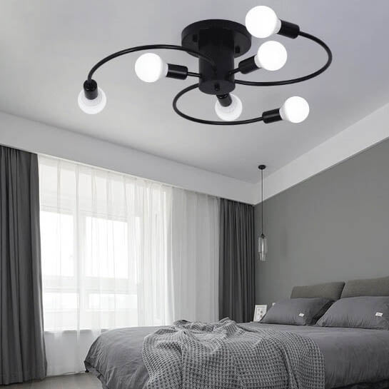 Moderne Mid-Century Runde Eisen 6/8 Licht Semi-Flush Deckenleuchte für Wohnzimmer 