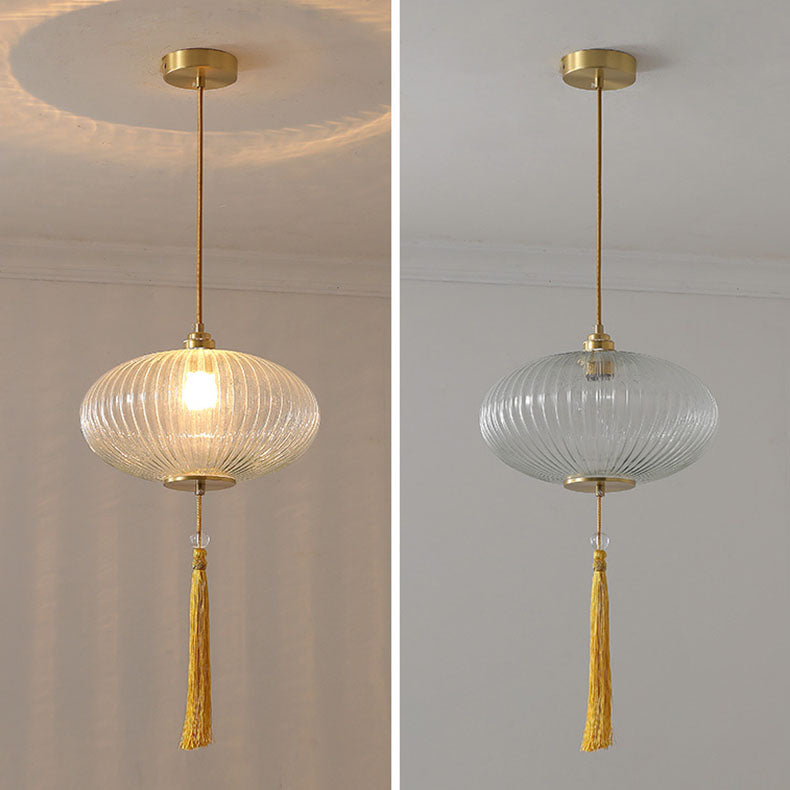 Lámpara colgante de 1 luz con vidrio de cobre esférico de linterna china tradicional para dormitorio 