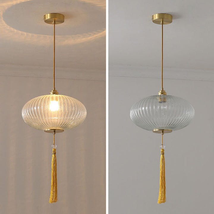 Lámpara colgante de 1 luz con vidrio de cobre esférico de linterna china tradicional para dormitorio 