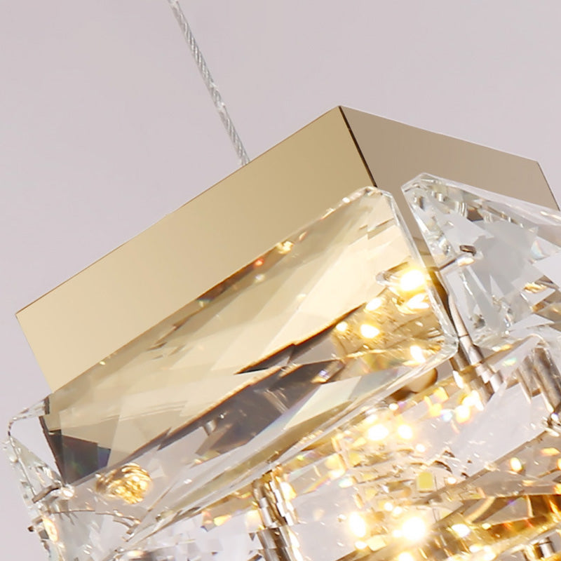 Moderne Luxus Edelstahl Kristall Unregelmäßige Spalte LED Pendelleuchte Für Wohnzimmer 