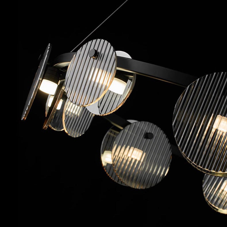 Moderne minimalistische Edelstahl vertikale Korn Glasscheibe LED Insel Licht Kronleuchter für Unterhaltungsraum 
