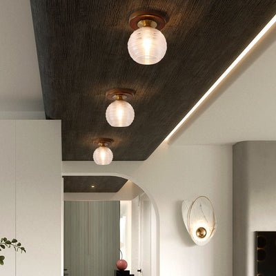 Modern Transitional Glass Cup Shape Solid Wood 1-Light Semi-Flush Mount Ceiling Light For Living Room