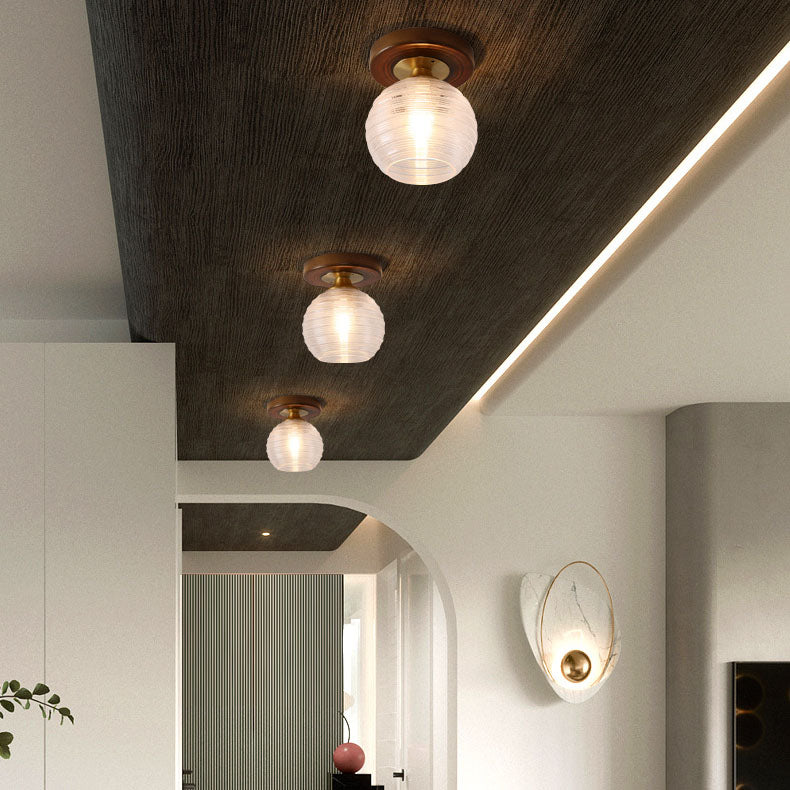 Modern Transitional Glass Cup Shape Solid Wood 1-Light Semi-Flush Mount Ceiling Light For Living Room