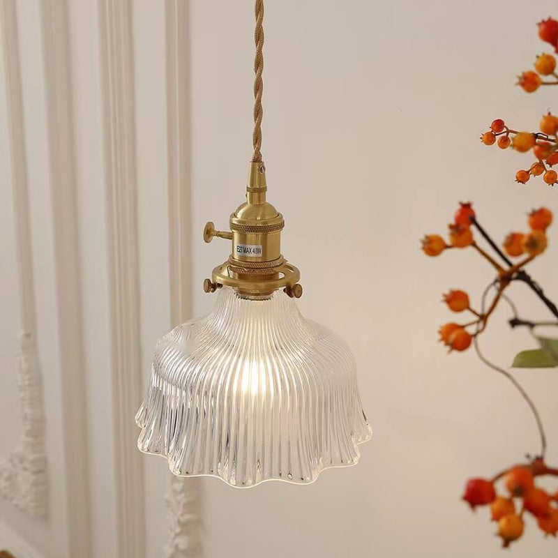 Nordic Modern Minimalist Flower Copper Walnut Glass 1-Light Pendant Light