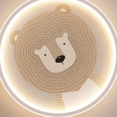 Modern Minimalist Round Cartoon Animal Aluminum Hardware PVC Flush Mount Ceiling Light For Bedroom