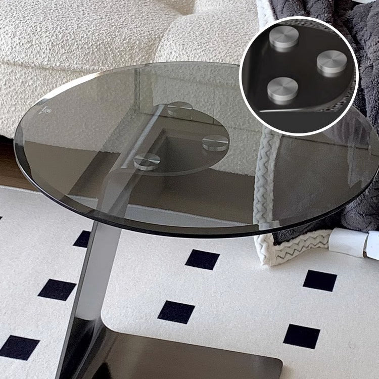 Modern Luxury Round Table Top Carbon Steel Metal Glass Side Table 1-Leg For Living Room