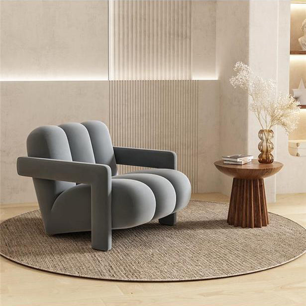 Sillón individual contemporáneo escandinavo de terciopelo y tejido sherpa con madera y espuma, con respaldo y reposabrazos, para sala de estar 